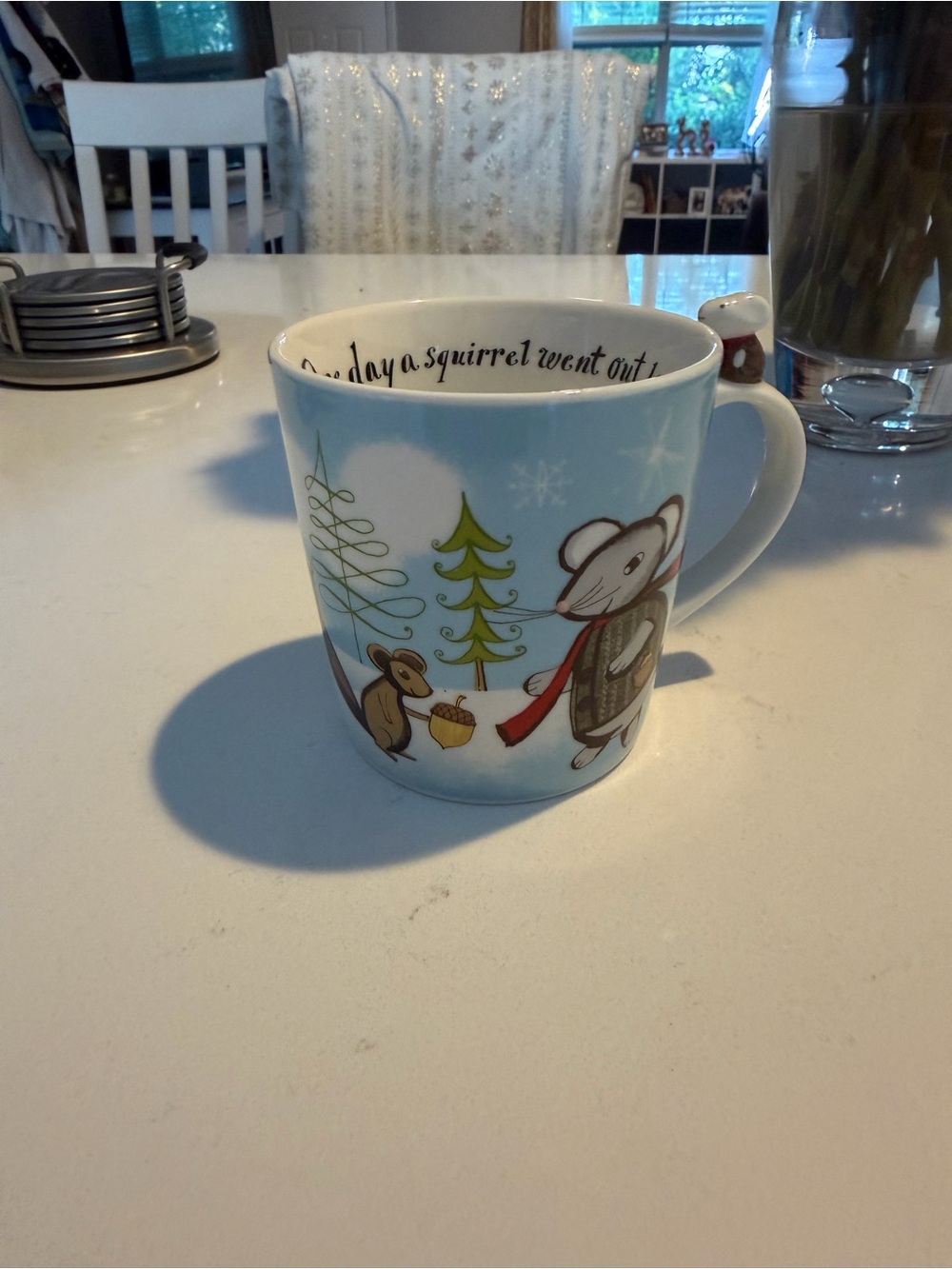 Starbucks Ceramic Mug with Blue Winter Mouse & Squirrel Illustration